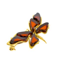 Sommerfugl Broche I Forgyldt 925 Sterling Slv Og Rav