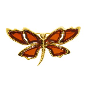 Sommerfugl Broche I Forgyldt 925 Sterling Slv Og Rav