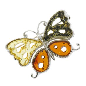 Sommerfugl Broche I 925 Sterling Slv Og Rav