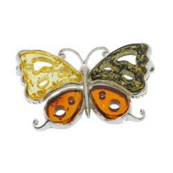 Sommerfugl Broche I 925 Sterling Slv Og Rav