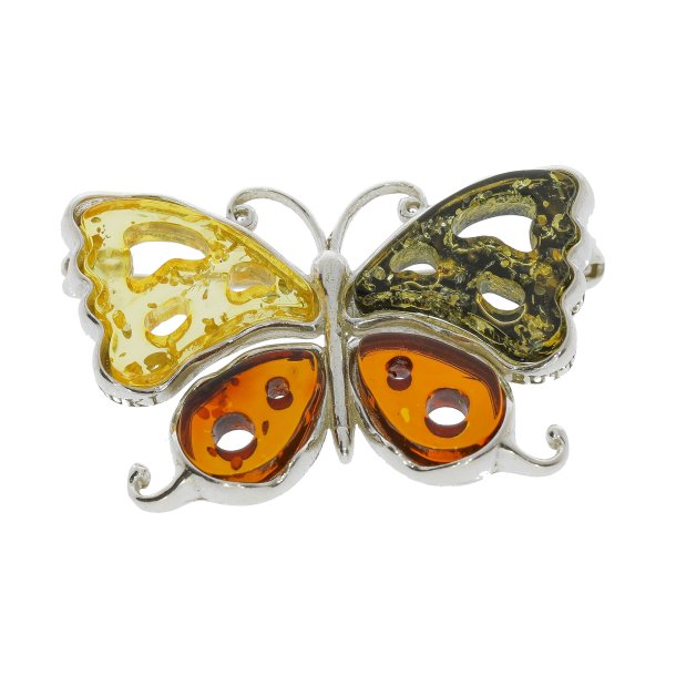 Sommerfugl Broche I 925 Sterling Slv Og Rav