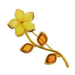 Blomst Broche I Forgyldt 925 Sterling Slv Og Rav