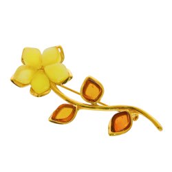 Blomst Broche I Forgyldt 925 Sterling Slv Og Rav