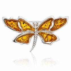 Schmetterlingsbrosche aus  925er Sterlingssilber und Bernstein