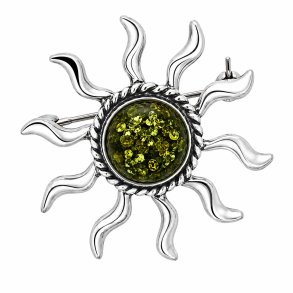 Sonnenbrosche aus echtem Bernstein und Silber