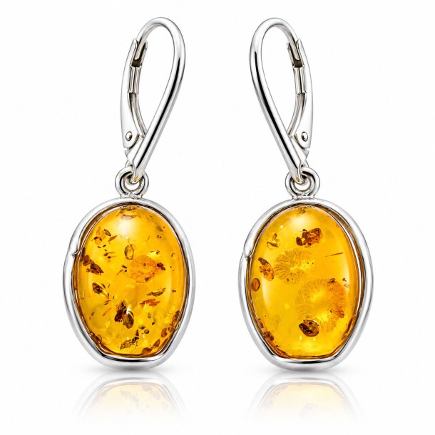 Ovale Ohrringe mit Echtem Honigfarbenem Baltischem Bernstein in 925 Sterling Silber