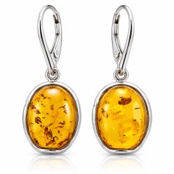 Ovale Ohrringe mit Echtem Honigfarbenem Baltischem Bernstein in 925 Sterling Silber