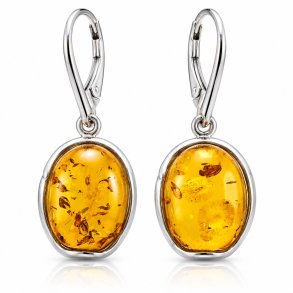 Ovale Ohrringe mit Echtem Honigfarbenem Baltischem Bernstein in 925 Sterling Silber