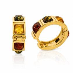 Creolen mit Echtem Mehrfarbigem Bernstein in Vergoldetem 925 Sterling Silber