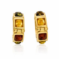 Creolen mit Echtem Mehrfarbigem Bernstein in Vergoldetem 925 Sterling Silber