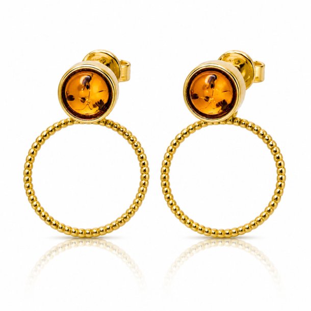 Runde Ohrstecker mit Abnehmbaren Creolen und Echtem Cognac-Bernstein in Vergoldetem 925 Sterling Silber