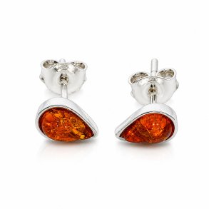 Tropfen-Ohrstecker mit Echtem Cognacfarbenem Baltischen Bernstein aus 925 Sterling Silber
