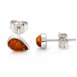 Tropfen-Ohrstecker mit Echtem Cognacfarbenem Baltischen Bernstein aus 925 Sterling Silber