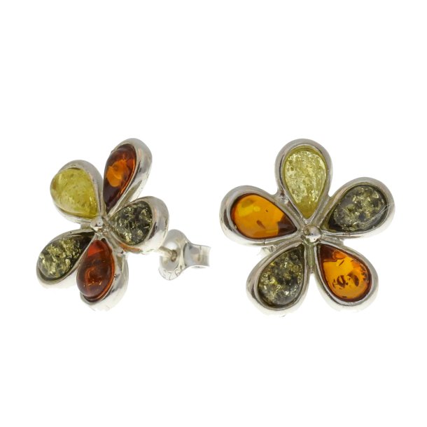 Blomster reringe af rav / Flower Formed Amber Earrings / Blumen-Bernstein-Ohrringe