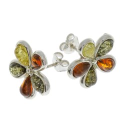 Blomster reringe af rav / Flower Formed Amber Earrings / Blumen-Bernstein-Ohrringe