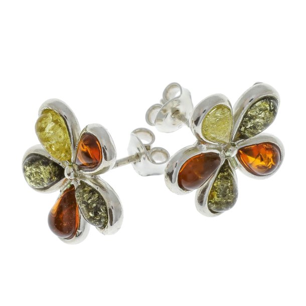 Blomster reringe af rav / Flower Formed Amber Earrings / Blumen-Bernstein-Ohrringe