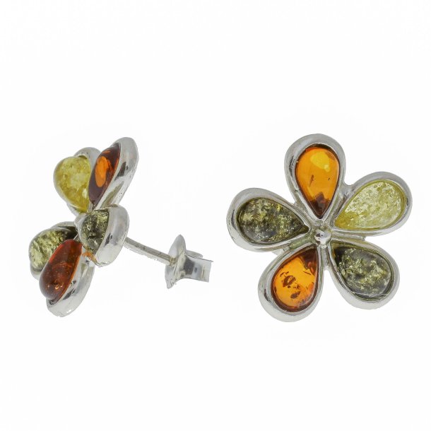 Blomster reringe af rav / Flower Formed Amber Earrings / Blumen-Bernstein-Ohrringe