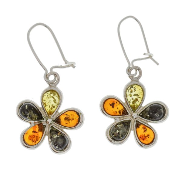 Blomster rav reringe / Flower Formed Amber Earrings / Blumen-Bernstein-Ohrringe