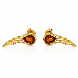 Engelsfl�gel Ohrstecker mit Echtem Cognac-Bernstein in Vergoldetem 925 Sterling Silber