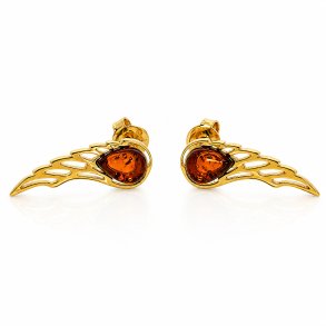 Engelsfl�gel Ohrstecker mit Echtem Cognac-Bernstein in Vergoldetem 925 Sterling Silber