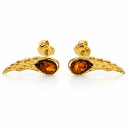Engelsfl�gel Ohrstecker mit Echtem Cognac-Bernstein in Vergoldetem 925 Sterling Silber