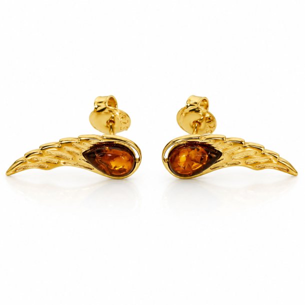 Engelsfl�gel Ohrstecker mit Echtem Cognac-Bernstein in Vergoldetem 925 Sterling Silber