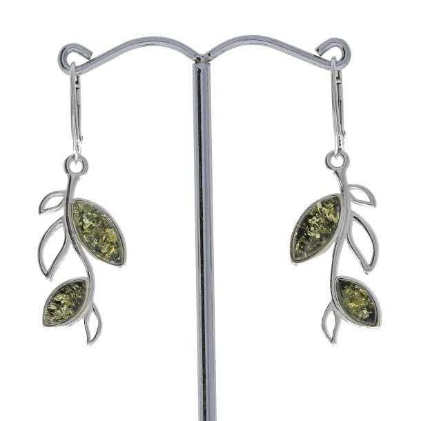 Blade reringe I Slv Og Grn Rav 