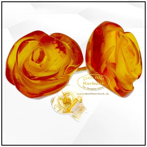 Rosen Ohrstecker aus echtem Bernstein und Sterlingsilber. 925 