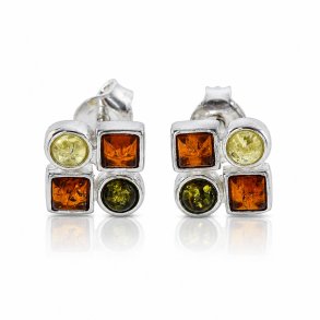 Ohrstecker mit Mehrfarbigem Echtem Bernstein aus 925 Sterling Silber