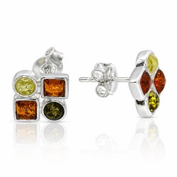 Ohrstecker mit Mehrfarbigem Echtem Bernstein aus 925 Sterling Silber