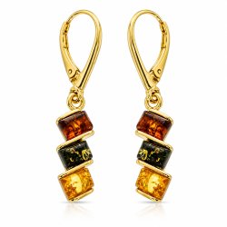 Vergoldete Ohrh�nger mit Echtem Mehrfarbigem Bernstein aus 925 Sterling Silber