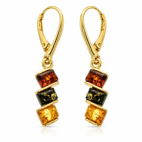 Vergoldete Ohrh�nger mit Echtem Mehrfarbigem Bernstein aus 925 Sterling Silber