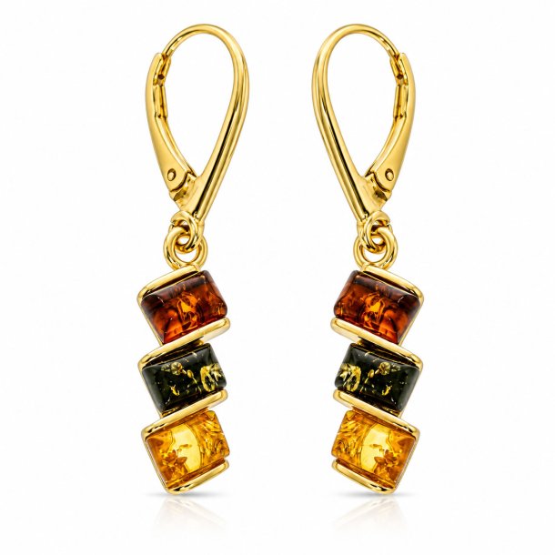 Vergoldete Ohrh�nger mit Echtem Mehrfarbigem Bernstein aus 925 Sterling Silber