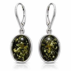 Ovale Ohrringe mit Echtem Gr�nen Baltischen Bernstein in 925 Sterling Silber