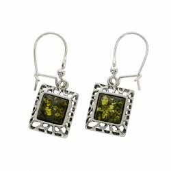 Quadratische Ohrh�nger mit Gr�nem Bernstein aus 925 Sterling Silber