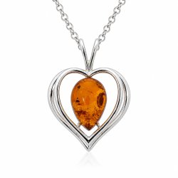Herz Anh�nger mit Echtem Bernstein aus 925 Sterling Silber