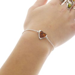 Hjertearmbnd I Sterling Slv Og Rav 