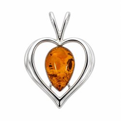 Herz Anh�nger mit Echtem Bernstein aus 925 Sterling Silber