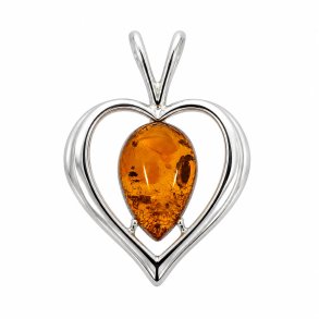 Herz Anh�nger mit Echtem Bernstein aus 925 Sterling Silber