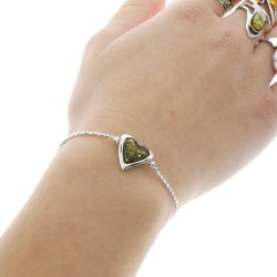 Hjertearmbnd I Sterling Slv Og Grn Rav 