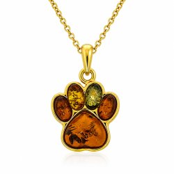 Pfoten Anh�nger mit Echtem Bernstein aus Vergoldetem 925 Sterling Silber