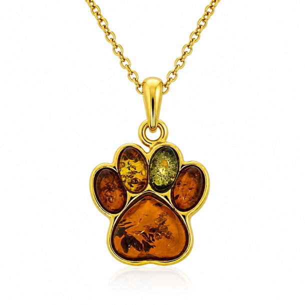 Pfoten Anh�nger mit Echtem Bernstein aus Vergoldetem 925 Sterling Silber