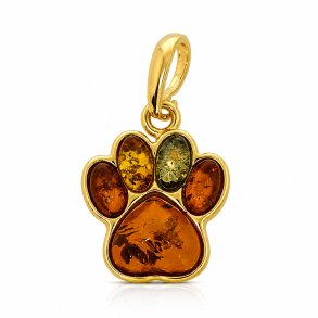 Pfoten Anh�nger mit Echtem Bernstein aus Vergoldetem 925 Sterling Silber