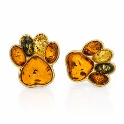 Hundepfoten Ohrringe mit Echtem Bernstein in Vergoldetem 925 Sterling Silber