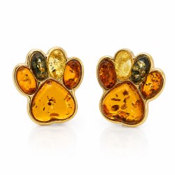 Hundepfoten Ohrringe mit Echtem Bernstein in Vergoldetem 925 Sterling Silber