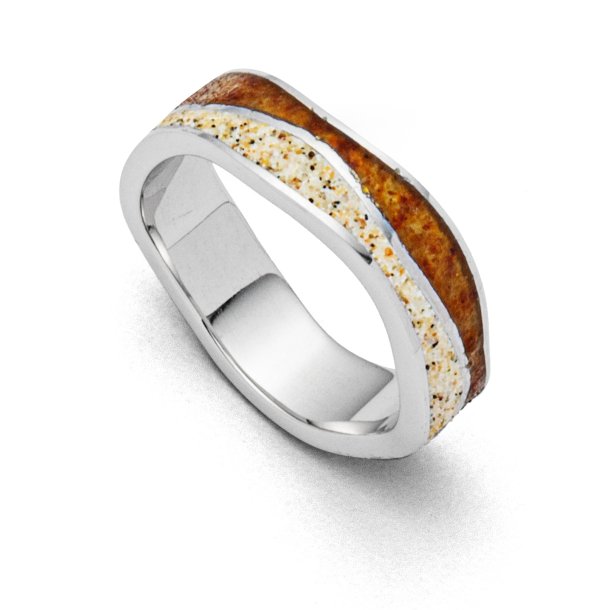 Ring "Strandblger" strandsand med rav // Ring "Strandwellen"mit Bernstein