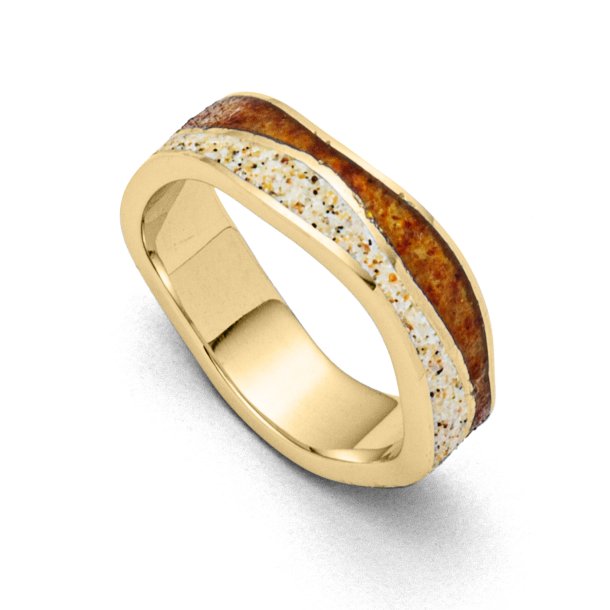 Ring " Strandblger " med rav, forgyldt / Ring "Strandwellen"mit Bernstein, vergoldet