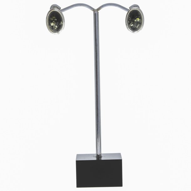 Oval grnlig rav og slv reringe 