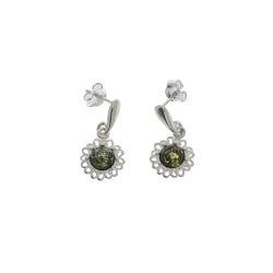 Blomster reringe I Sterling Slv Og Grnt Rav