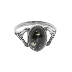 Oval Ring I Sterling Slv Og Rav